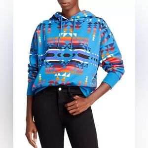 Aqua x Pendleton 100% Cotton Patterned Long Sleeve Crop Hoodie - Size XL